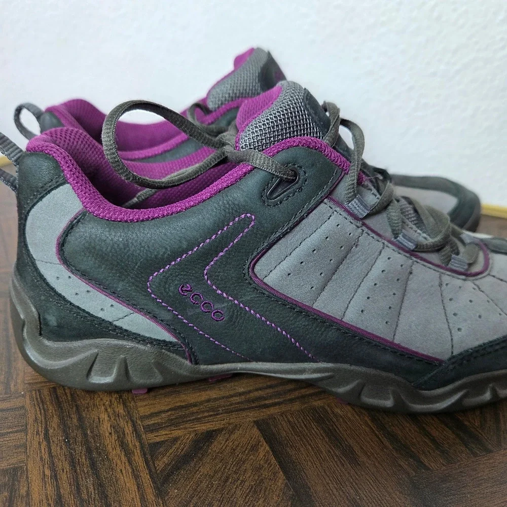 ECCO Walking‎ Shoes Leather Comfort Sneakers Gray Purple Womens 8 8.5 EU39